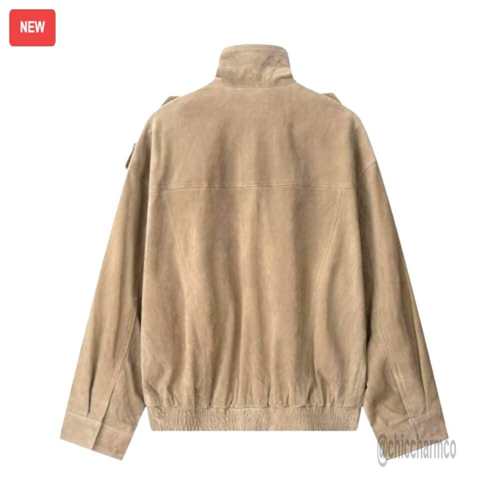 Oversized Faux Suede Bomber Jacket Vintage Y2K Retro Zip Up Streetwear - Picture 4 of 7